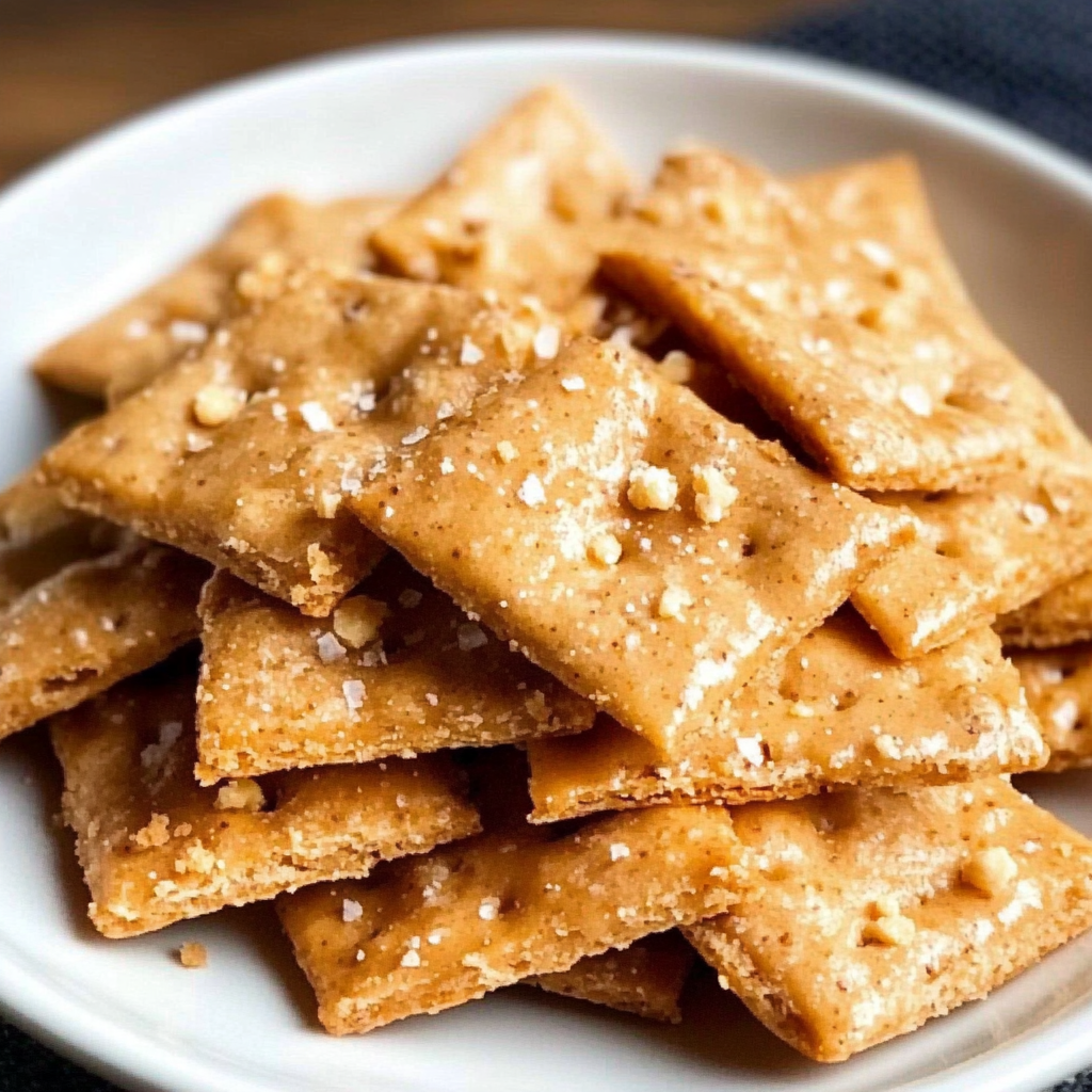 Homemade gluten-free sourdough cheese crackers served on a rustic wooden tray.