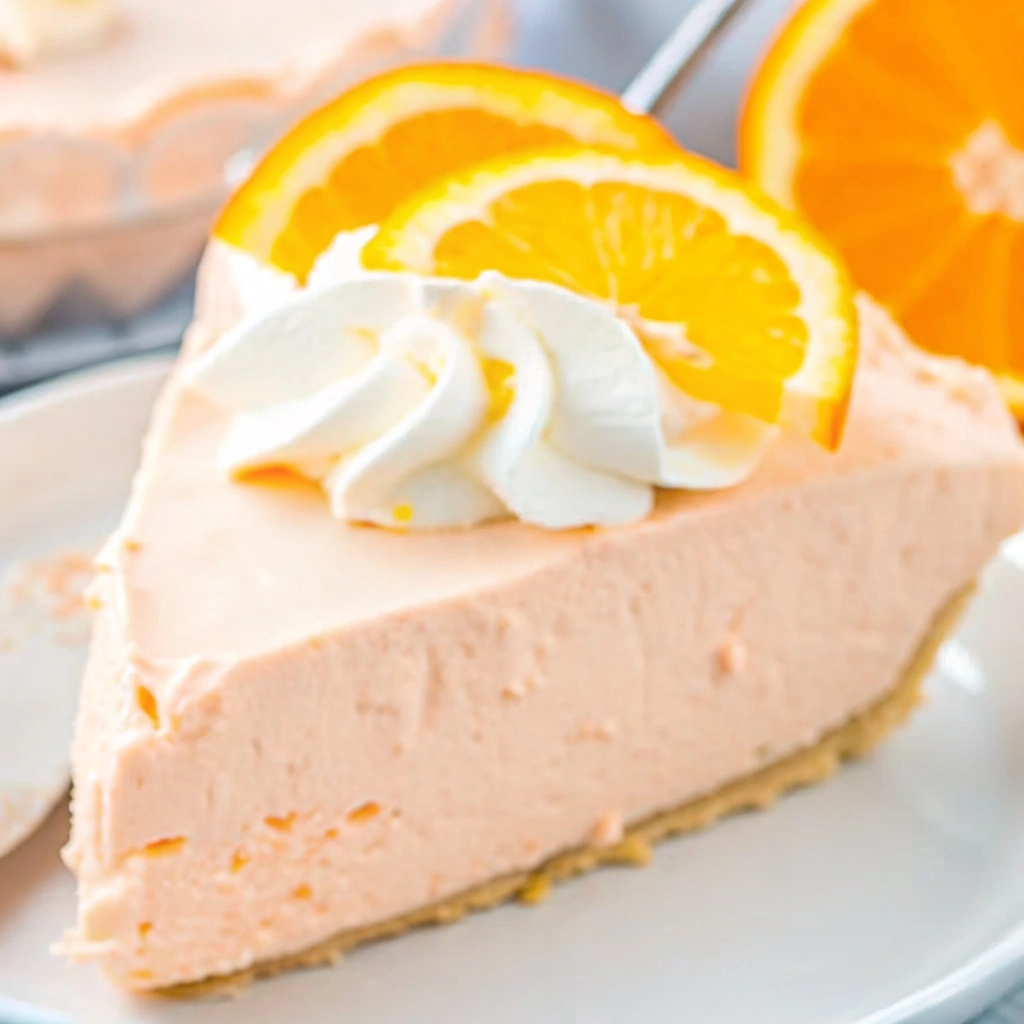 Delicious orange jello creamsicle pie served in a dish