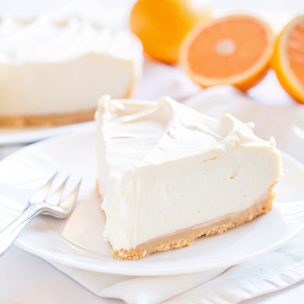 Pouring the orange creamsicle pie filling into the crust