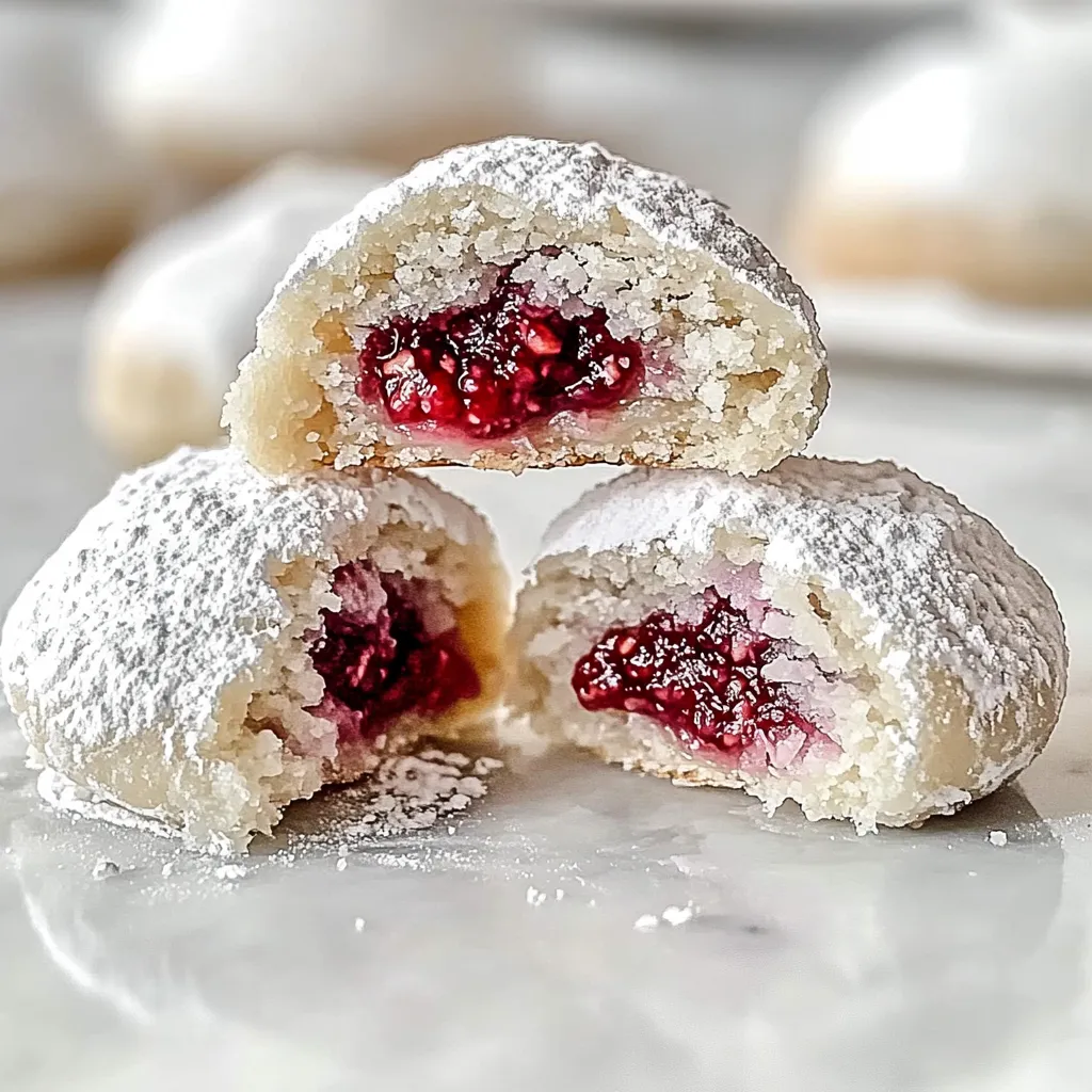 Raspberry Filled Almond Snowball Cookies