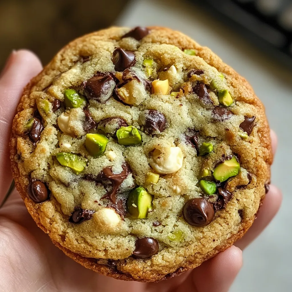 Gooey Pistachio Cream Chocolate Chip Cookie