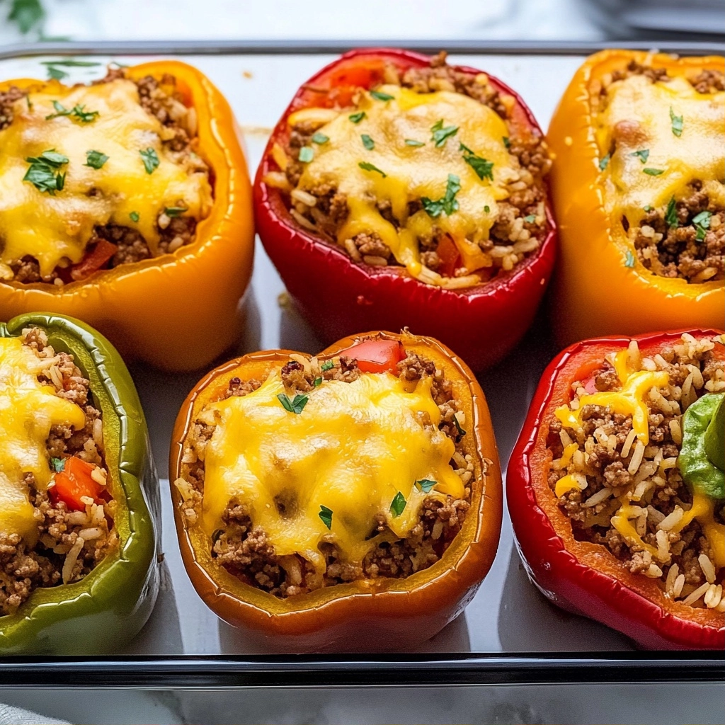 Easy Gluten-Free Stuffed Peppers with Ground Beef, Rice, and Cheese